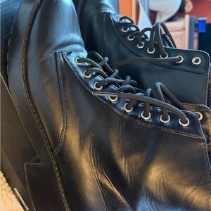 Black Faux Leather Women’s Lace Up Boots